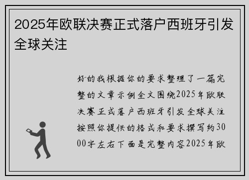 2025年欧联决赛正式落户西班牙引发全球关注